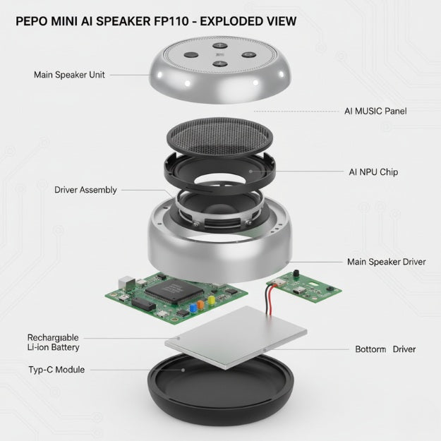 FusionPrime Pepo Mini Speaker FP110, Portable AI Song Generator, Powered by Musicon AI, Bluetooth, 5GB Storage, 2-Hr Playtime, Type-C Charging Fusion Prime