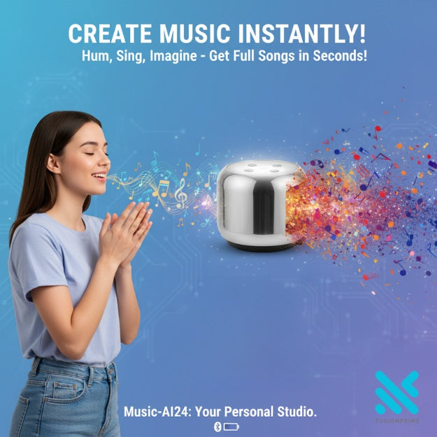 FusionPrime Pepo Mini Speaker FP110, Portable AI Song Generator, Powered by Musicon AI, Bluetooth, 5GB Storage, 2-Hr Playtime, Type-C Charging Fusion Prime