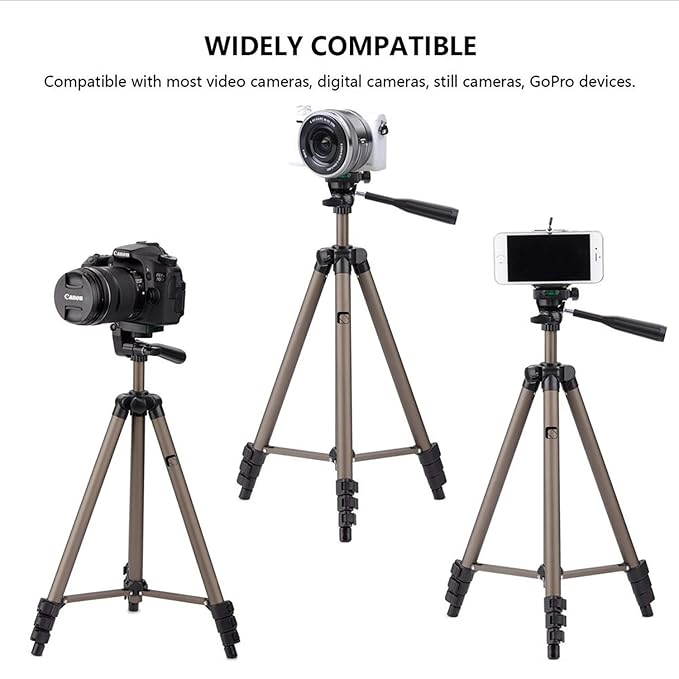 Fusion Prime SnapShot 3130 Aluminum Tripod (133CM) | Universal Lightweight Camera & Mobile Tripod Stand with Phone Holder Mount & Carry Bag – Compatible with Smartphones, GoPro & DSLR Cameras (Black) Fusion Prime