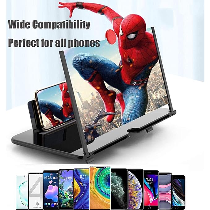 Fusion Prime MagniView 12" 3D HD Mobile Phone Screen Magnifier | Foldable Universal Phone Stand & Projector Screen Amplifier for Movies, Videos & Gaming – Compatible with All Smartphones (Black) Fusion Prime