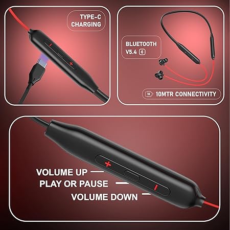 Fusion Prime Kratos N4 Bluetooth Neckband | 52H Playtime, Deep Bass, HD Calls, Magnetic Buds, Type-C Fast Charging (Black) Fusion Prime