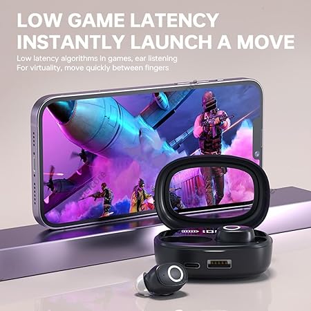 Fusion Prime SonicPods S9 Gaming TWS Earbuds with Digital Display | 25H Playtime, Type-C Fast Charging, Bluetooth v5.3, 45ms Low Latency Game Mode, ENC Clear Calling Mics, True Wireless In-Ear Earbuds (Beige) Fusion Prime