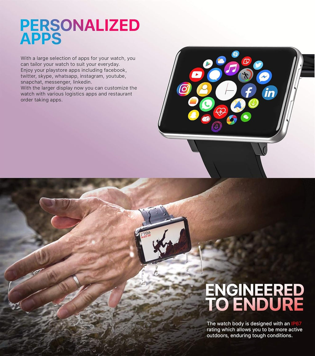FusionPrime Smart Watch 2.86 Inch Screen Android 7.1 (4GB+64GB / 8GB+128GB) 5MP Camera 2700mAh Battery Smartwatch for Men (Silver)