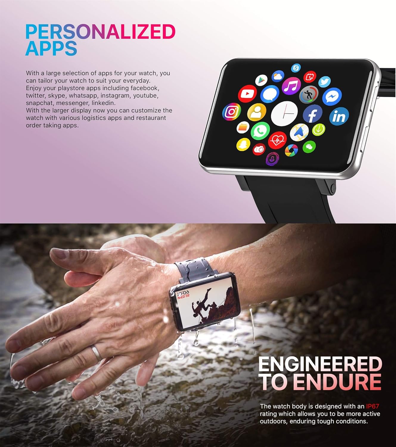FusionPrime Smart Watch 2.86 Inch Screen Android 7.1 (4GB+64GB / 8GB+128GB) 5MP Camera 2700mAh Battery Smartwatch for Men (Silver)