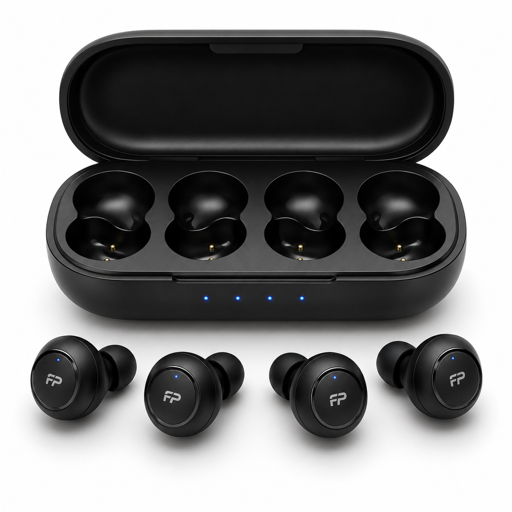 Fusion Prime DuoPods 4 – True Wireless Bluetooth Earbuds with 4 Earbuds & 1 Charging Case, Dual User Audio Sharing, Bluetooth 5.3, ENC Calling, 40H Playtime, Touch Control, Type-C Fast Charging (Black)