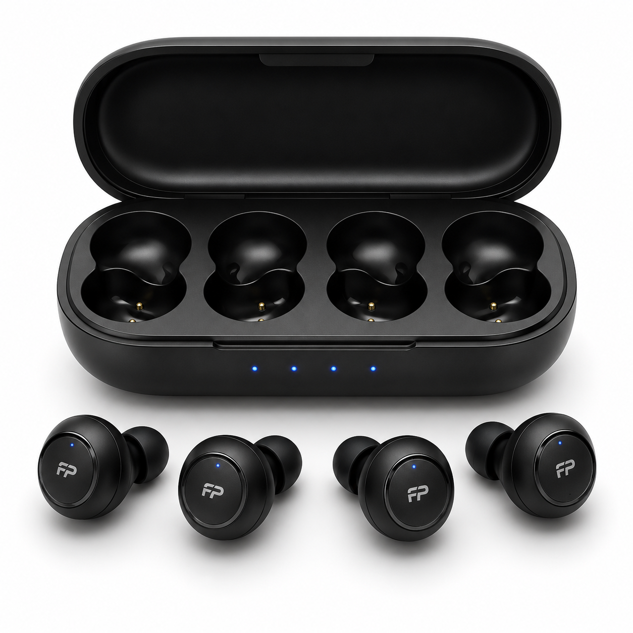 Fusion Prime DuoPods 4 – True Wireless Bluetooth Earbuds with 4 Earbuds & 1 Charging Case, Dual User Audio Sharing, Bluetooth 5.3, ENC Calling, 40H Playtime, Touch Control, Type-C Fast Charging (Black)