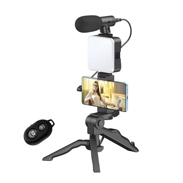 Fusion Prime SnapPro T-6.1 Vlogging Kit 6-in-1 for iPhone & Android | Mini LED Light, Cardioid Microphone, Adjustable Tripod Stand, Phone Clip & Cold Shoe Mount – Perfect for YouTube, Instagram Reels, Live Streaming & Video Calls Fusion Prime
